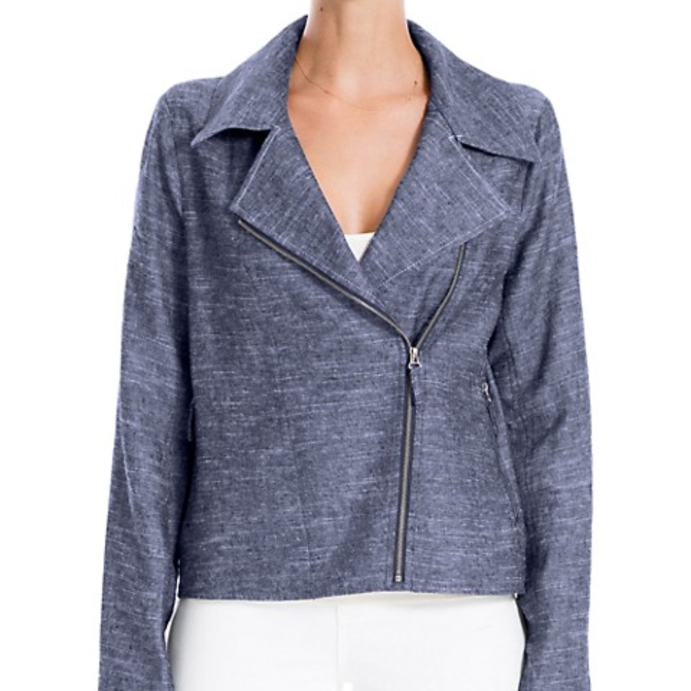 Max Studio Linen-Blend Moto Jacket
